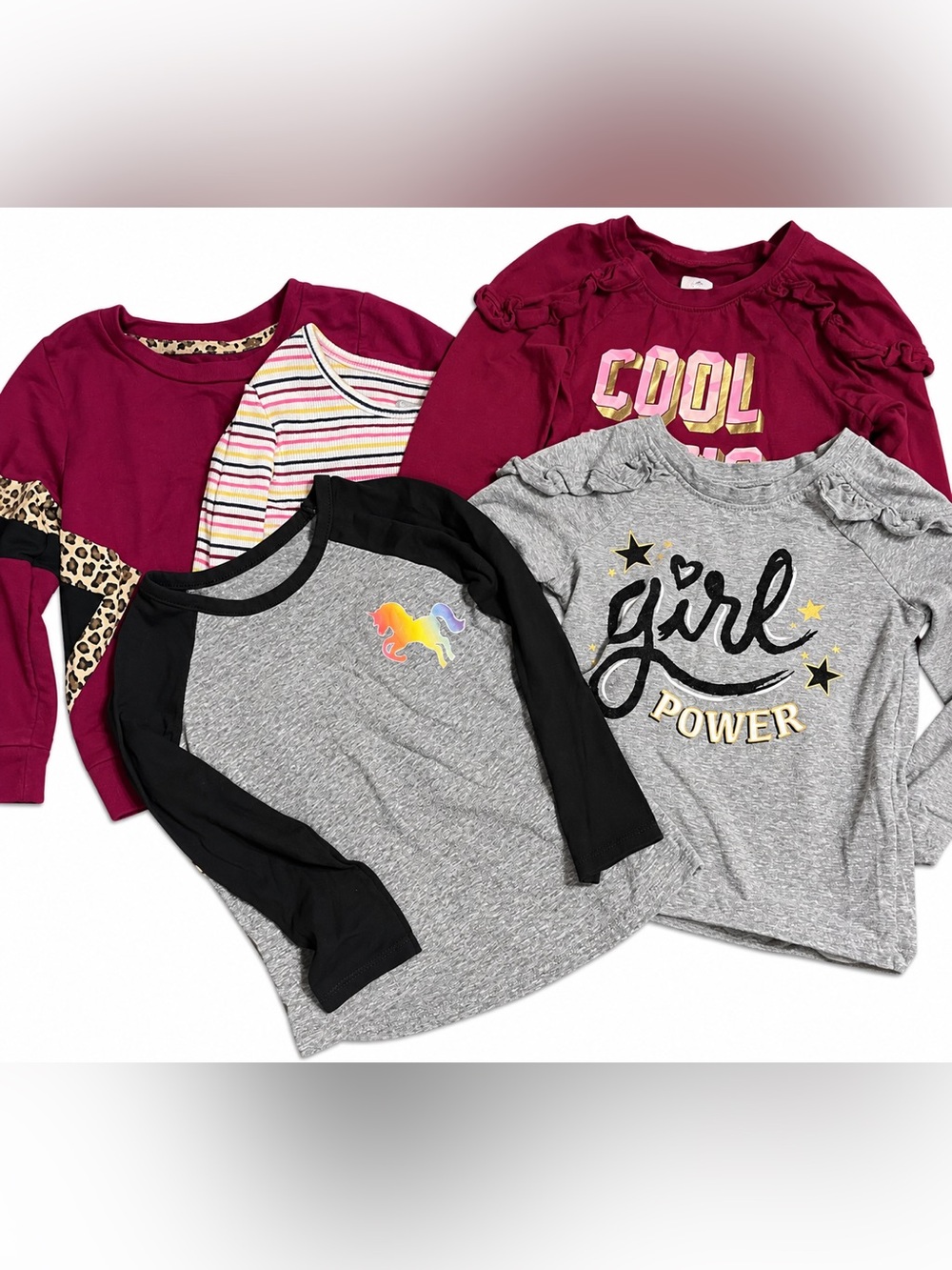 Girls' Mixed bundle of Long-Sleeve Tops - Gray & Burgundy
